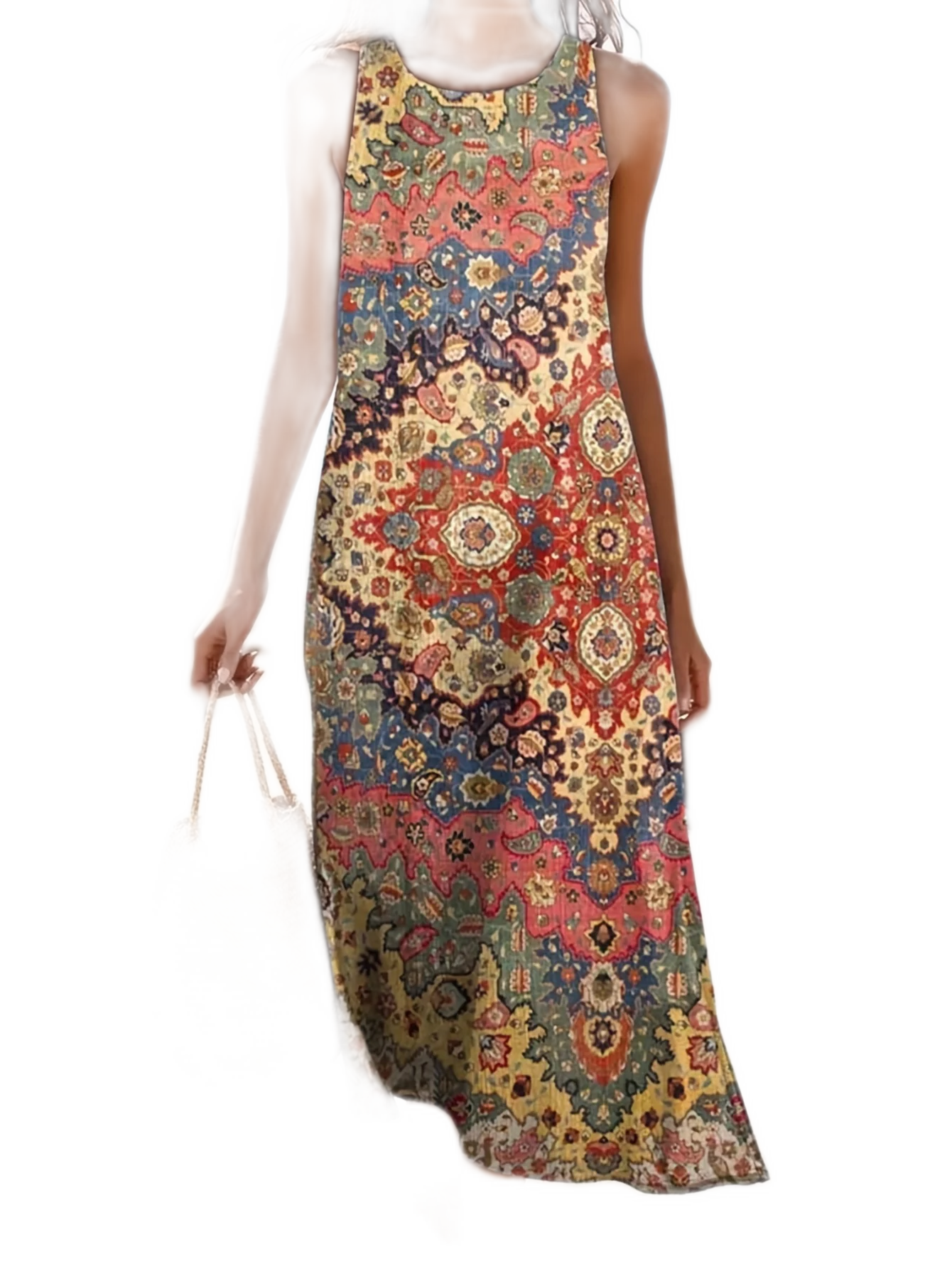 Floral Bohemian Sleeveless Midi Sundress with Pockets