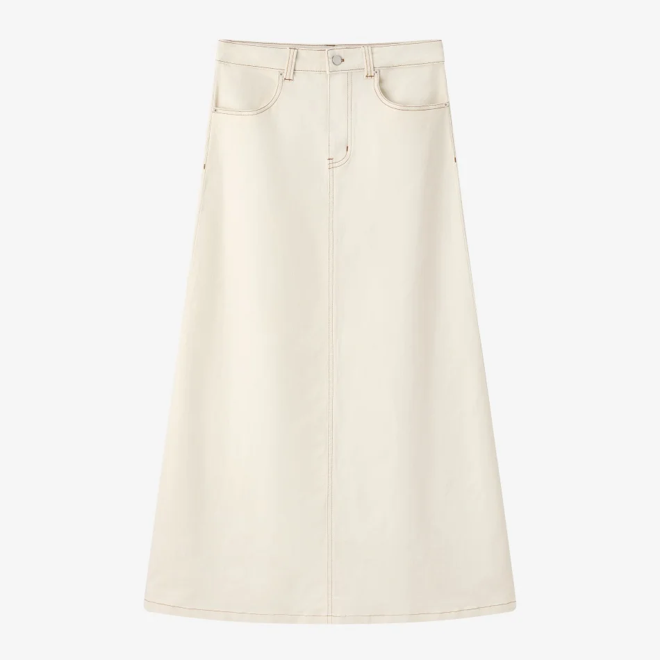 Stretch Denim Skirt with Elastic Waistband