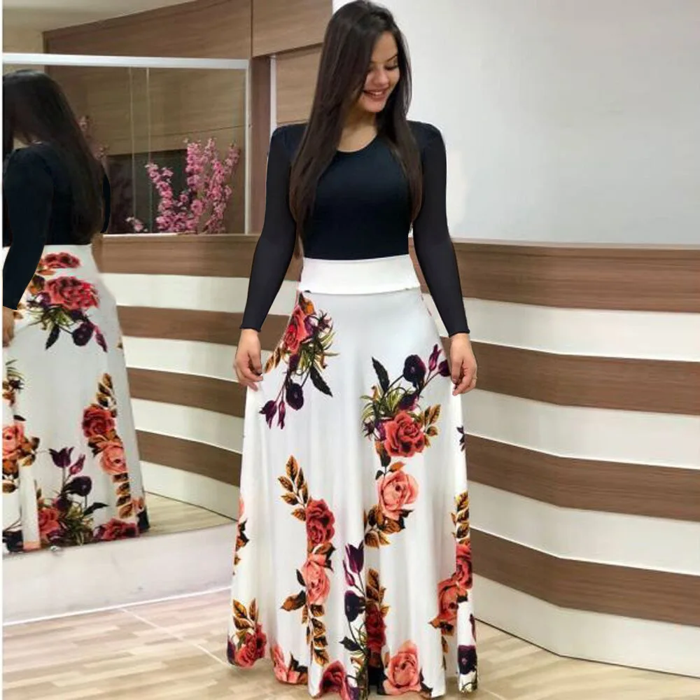 Floral Print Color-Block Short Sleeve Swing Dress