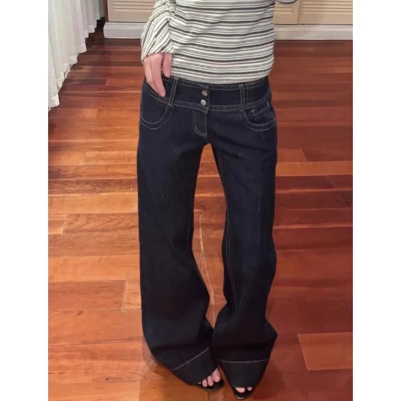Blue Low-Rise Wide-Leg Denim Jeans