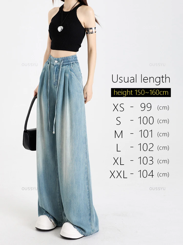 Blue Lyocell Wide Leg Elastic Waist Jeans