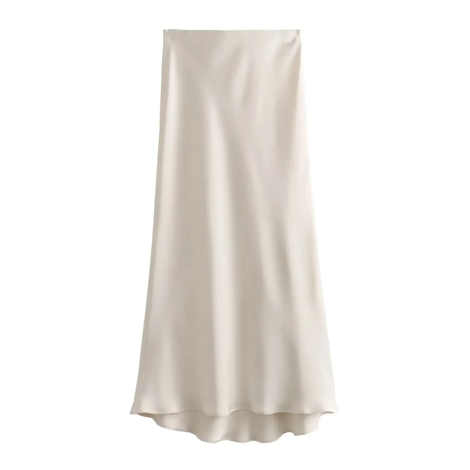 Light Blue Satin High-Waist Midi Skirt