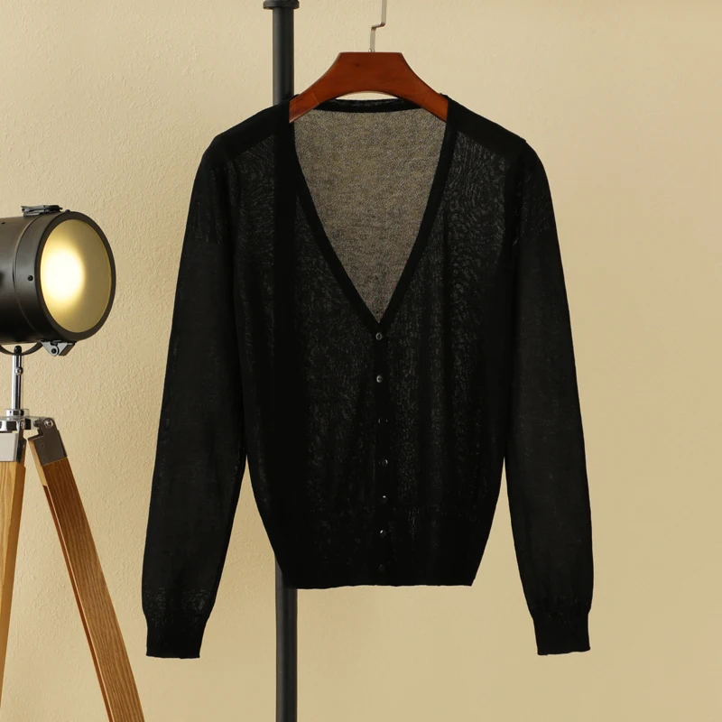 Black Cropped Korean V-neck Knit Cardigan