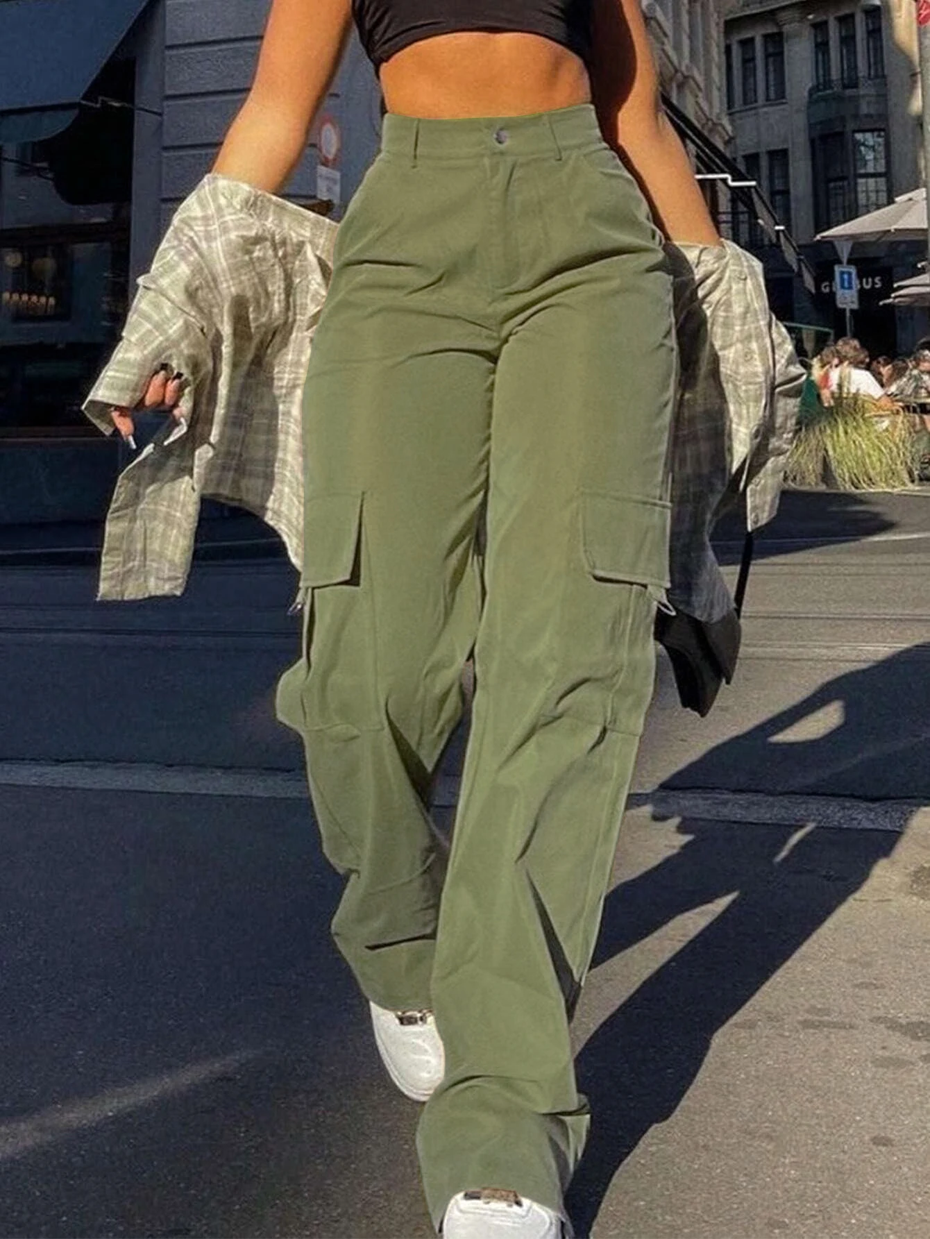 High Waist Street Fashion Cargo Pants with Pockets