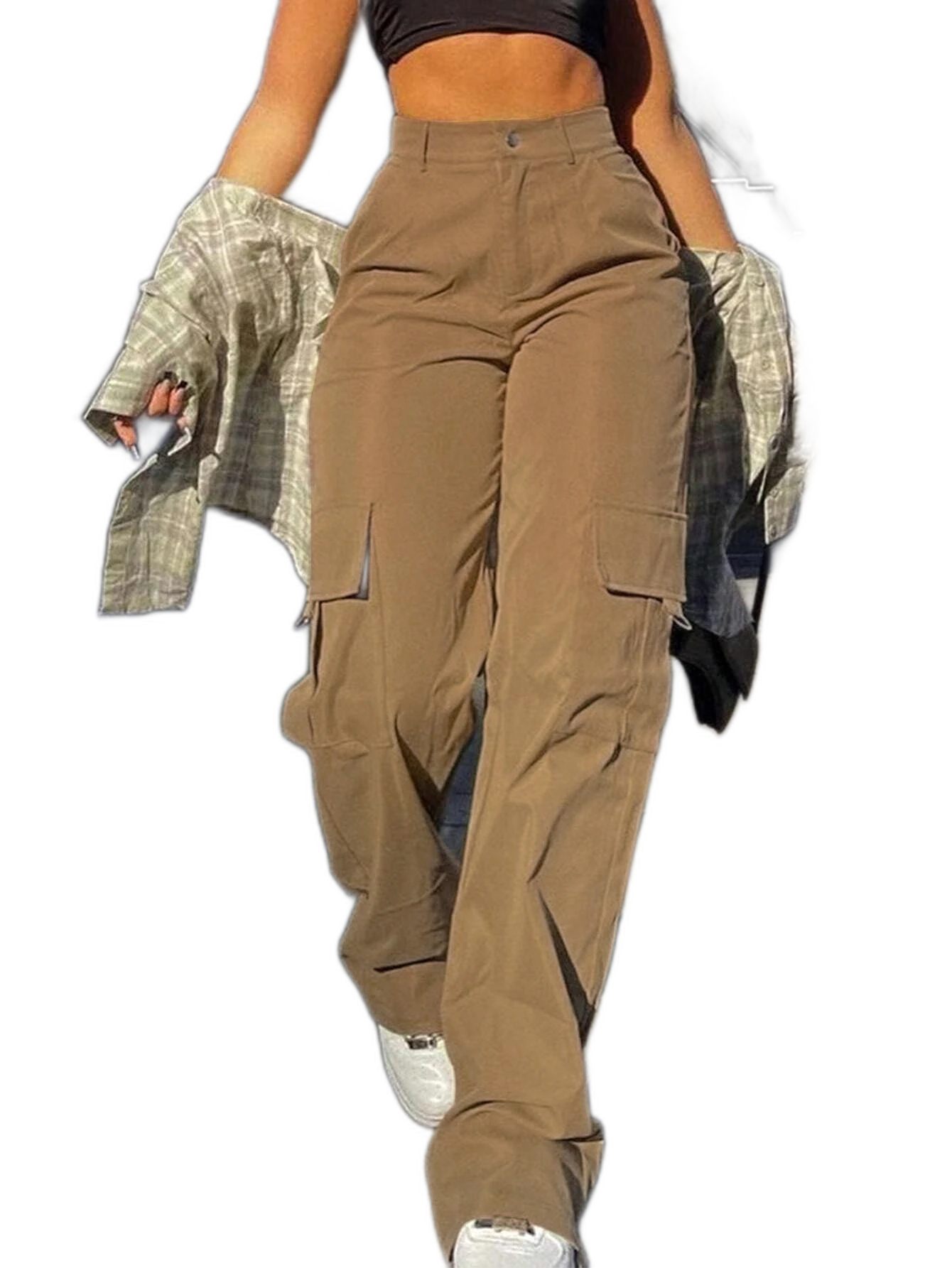 High Waist Street Fashion Cargo Pants with Pockets