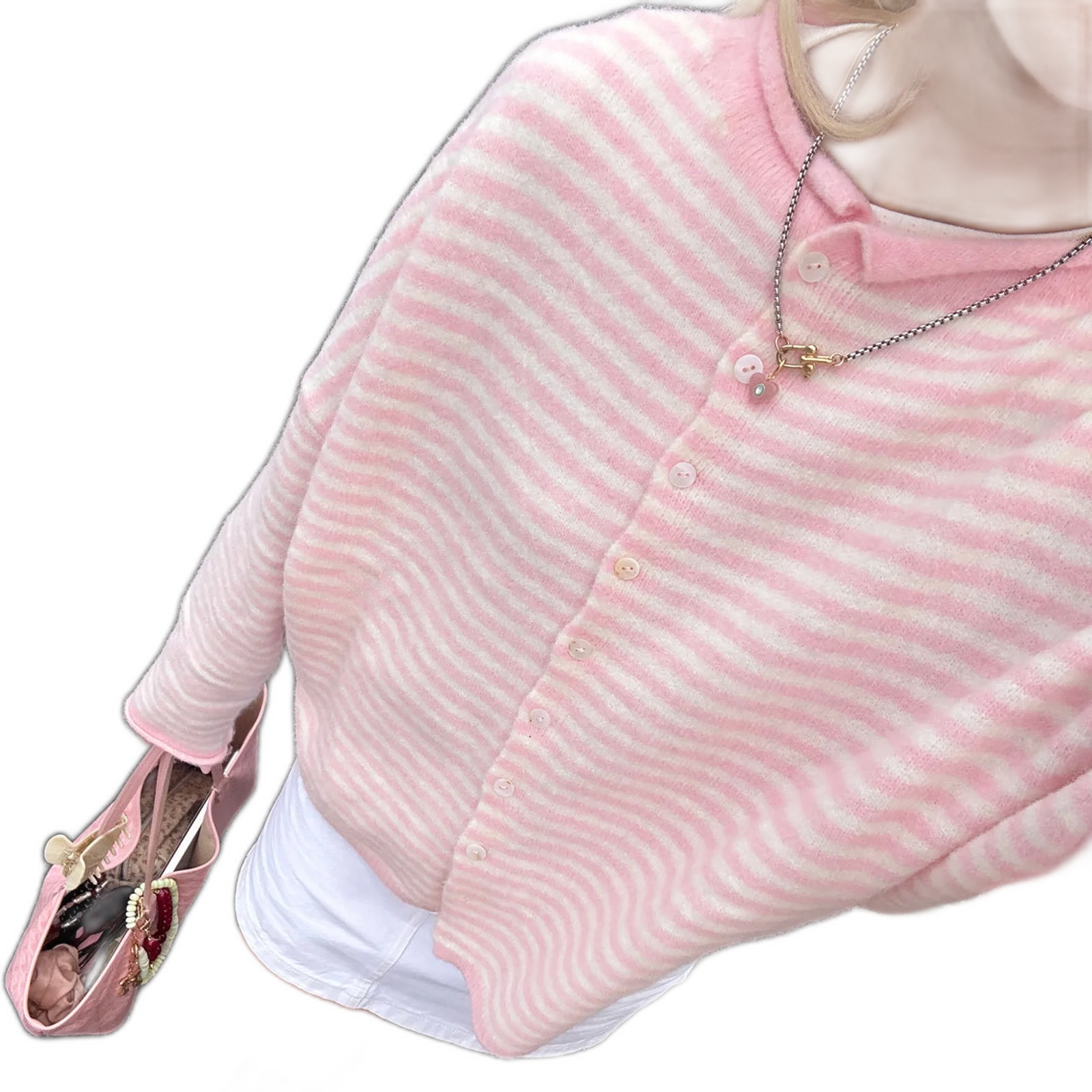 Striped Loose Knit Cardigan for Women