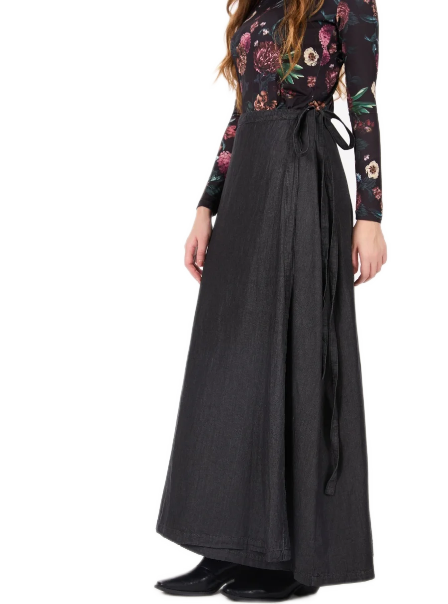 Denim Wrap Skirt with Adjustable Waist