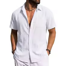 Men's Linen Short Sleeve Button-Down Beach Shirt