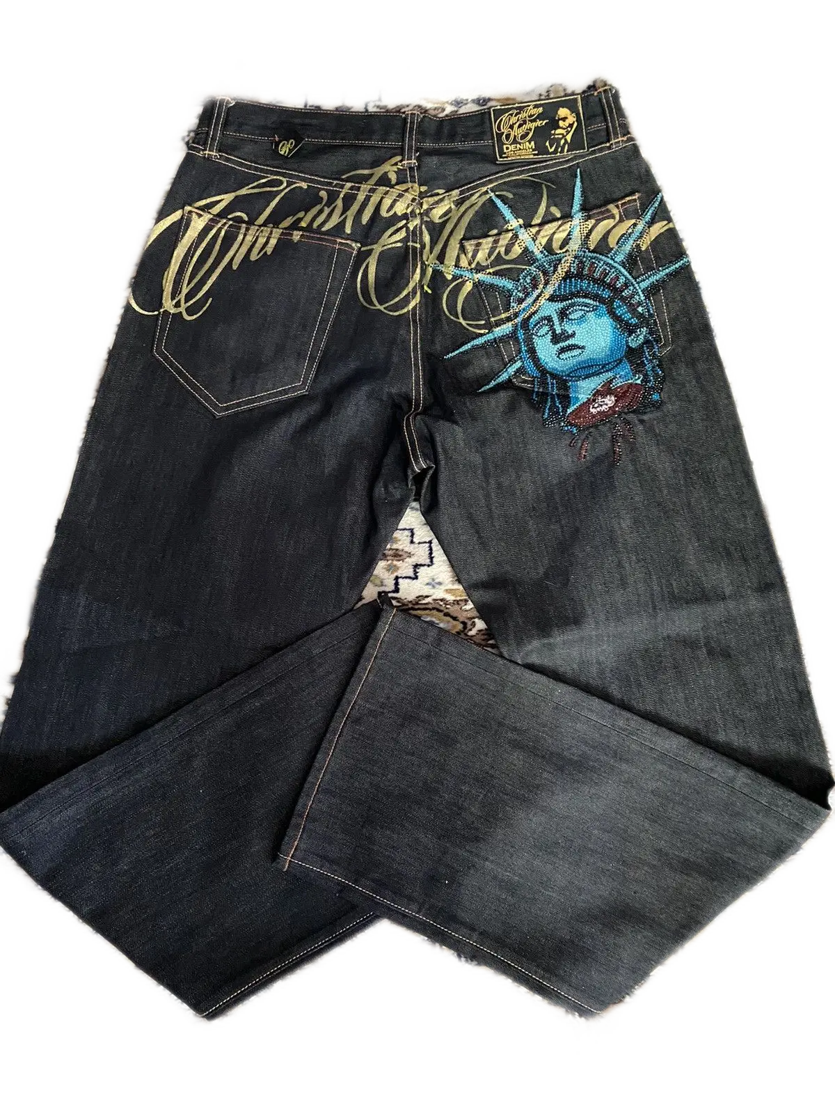 Black Rhinestone High-Waist Wide Leg Denim Jeans