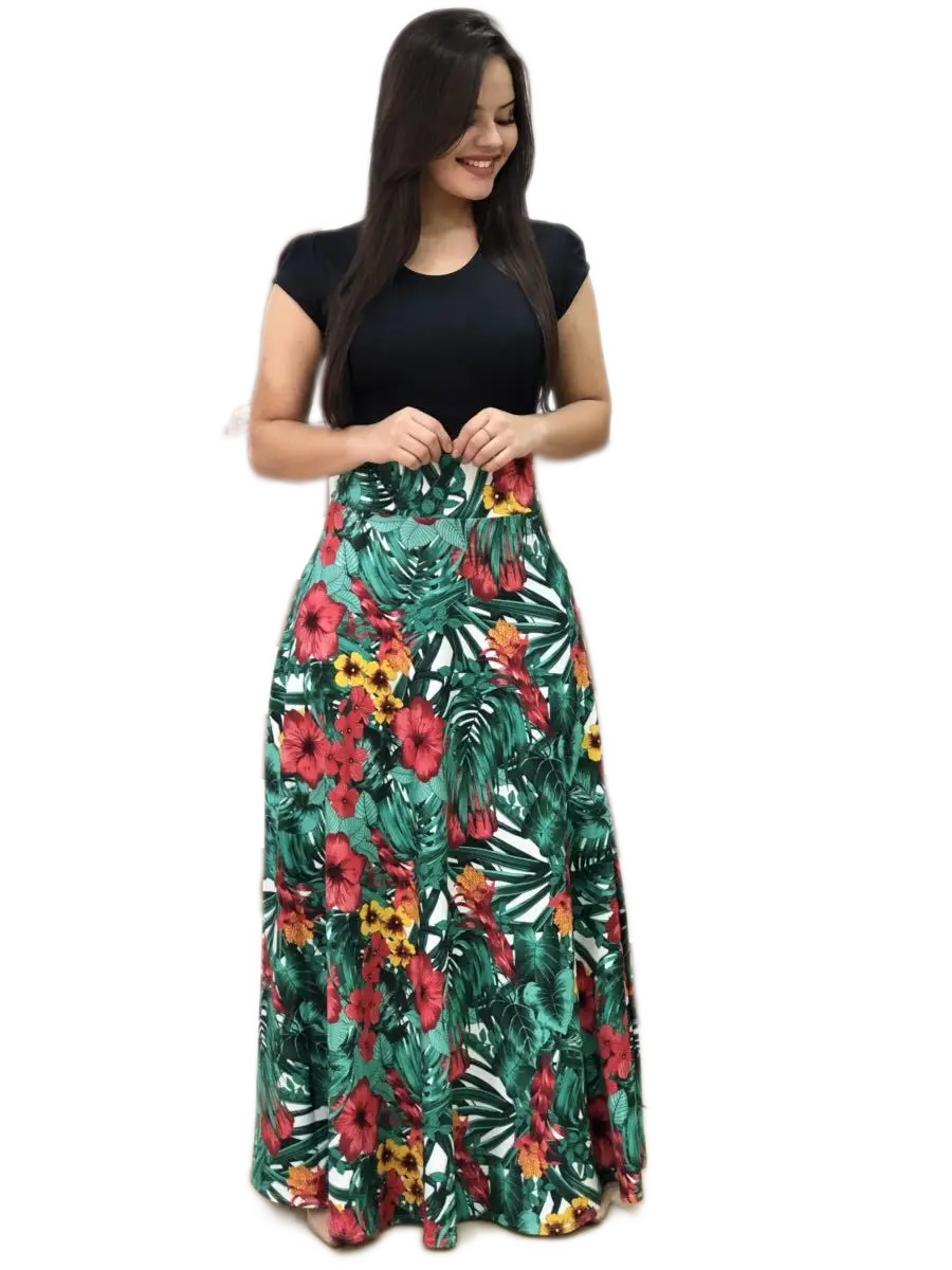 Black Floral Print Stretchy Midi Dress