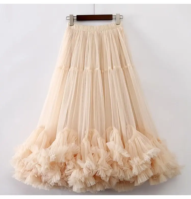 High Waist Lantern Bud Puffy Midi Skirt