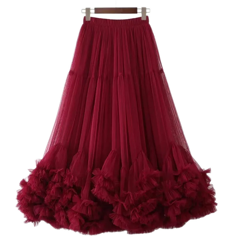 High Waist Lantern Bud Puffy Midi Skirt
