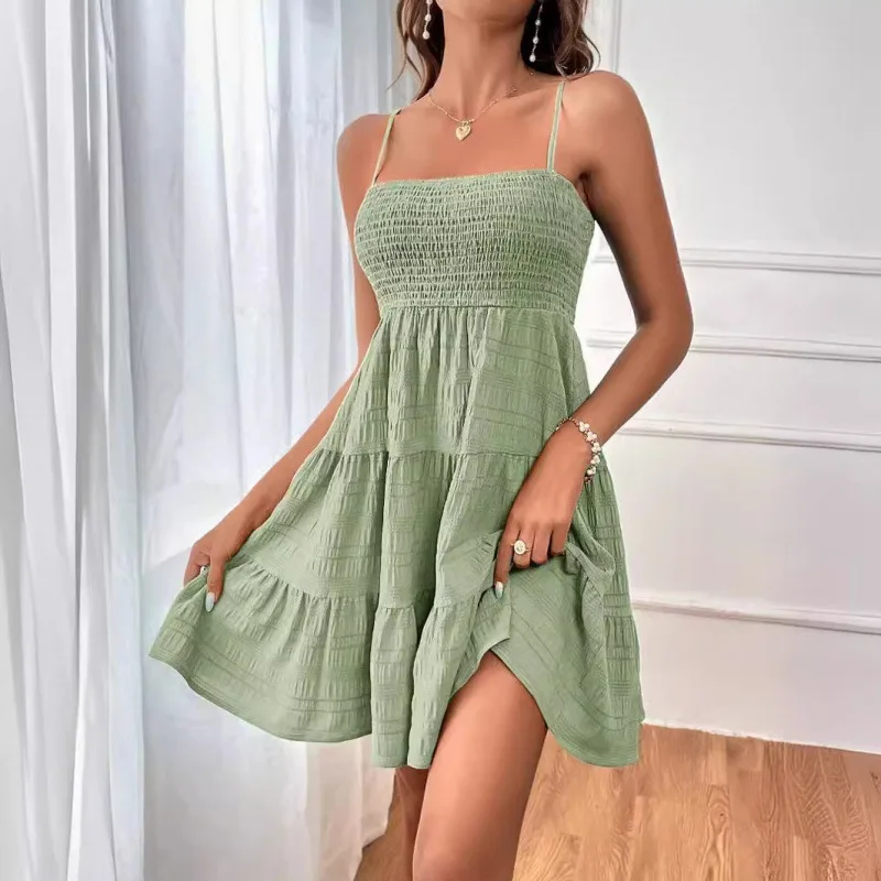 Blue Smocked Bustier Tiered Mini Dress