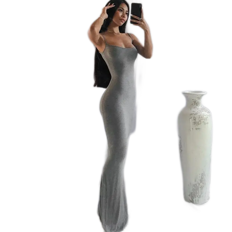 Satin Sleeveless Backless Slim Bodycon Maxi Dress