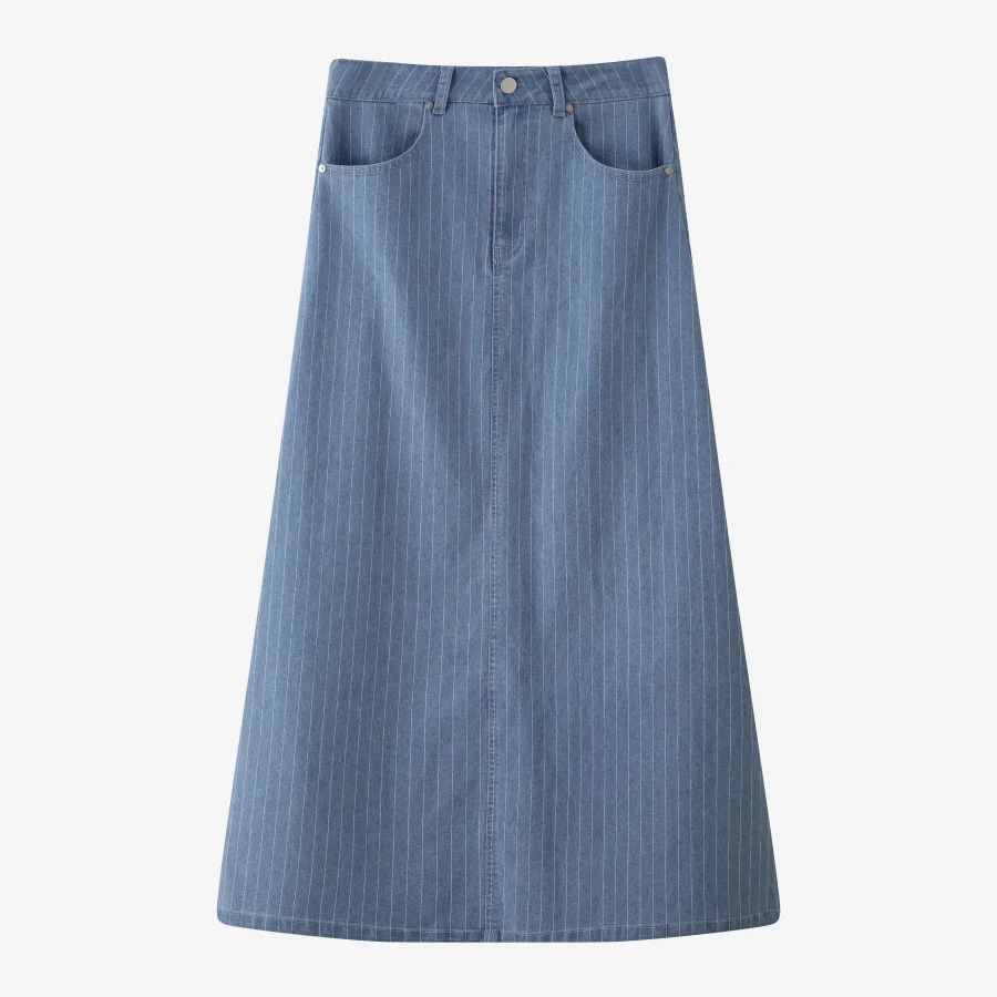 Blue Pinstripe Denim Skirt