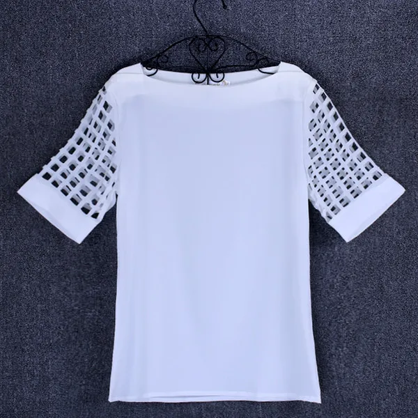 Chiffon Hollow-Out Sleeve Slash Neck Blouse Plus Size