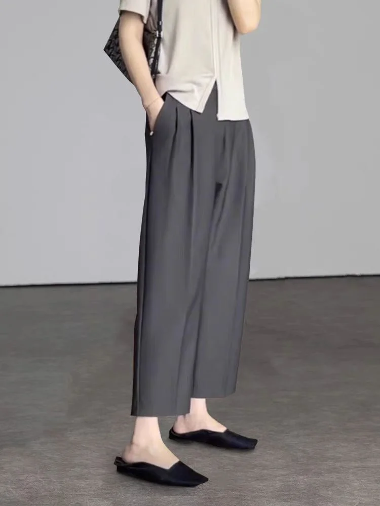 High-Waist Ankle-Length Harem Trousers with Pockets