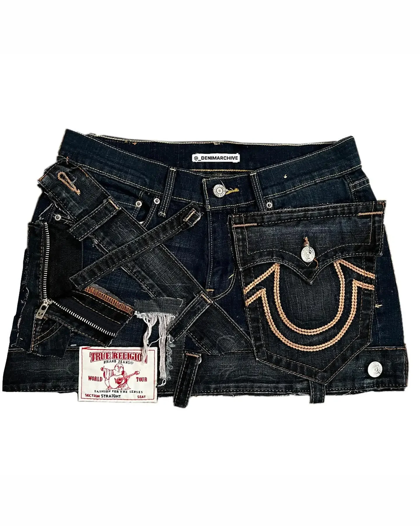 Denim Patchwork Zipper Low-Waist Mini Skirt