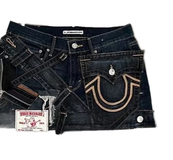 Denim Patchwork Zipper Low-Waist Mini Skirt