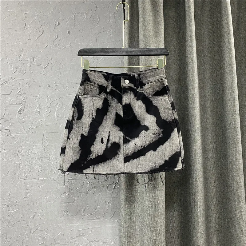 Gray Denim A-Line Slim Fit Skirt