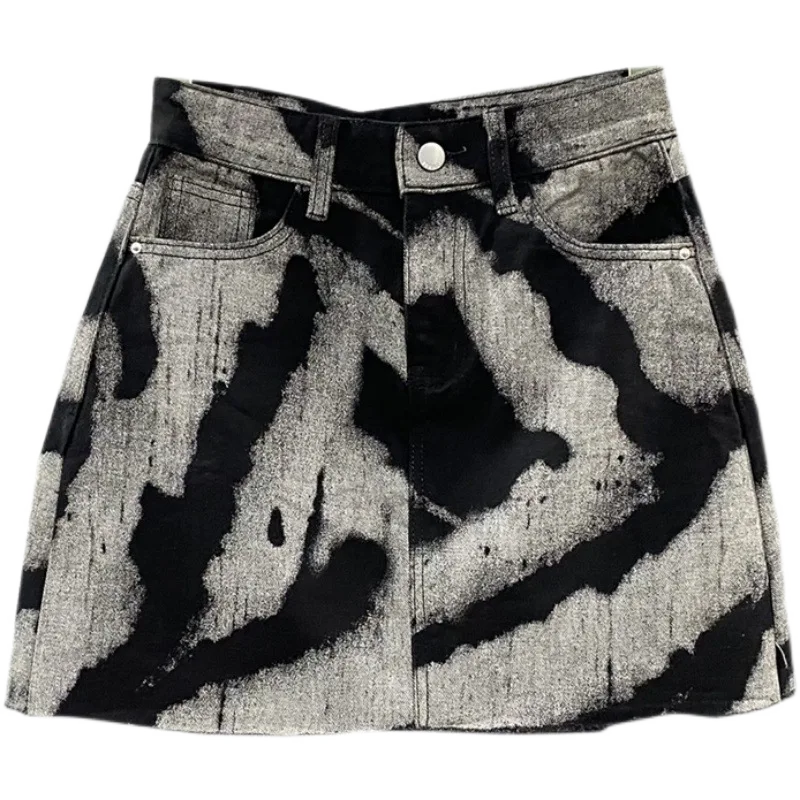 Gray Denim A-Line Slim Fit Skirt