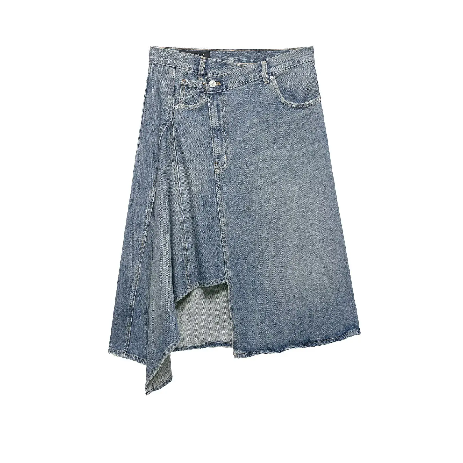 Light Blue Asymmetric Denim Skirt with Pockets