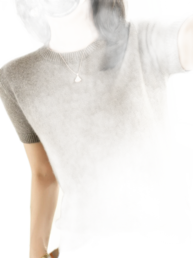 O-Neck Wool Cotton Blend Short-Sleeve Knit Top