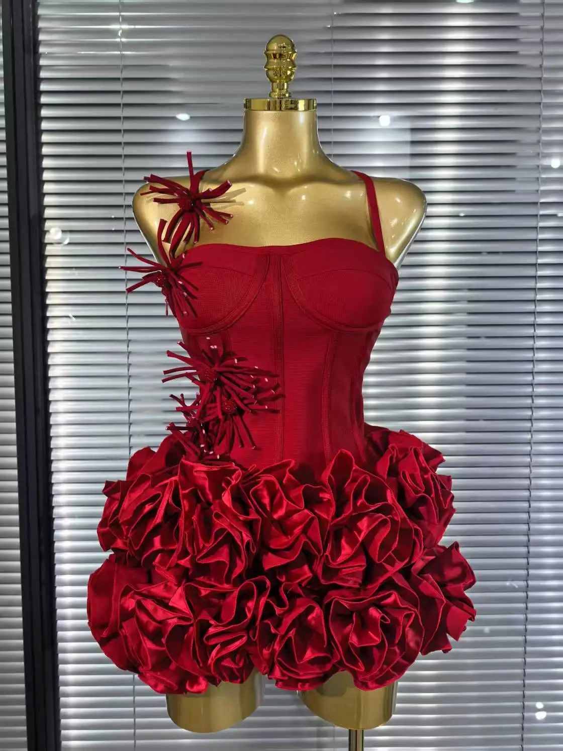 Black Red Floral Halter Two-Piece Bodycon Mini Dress