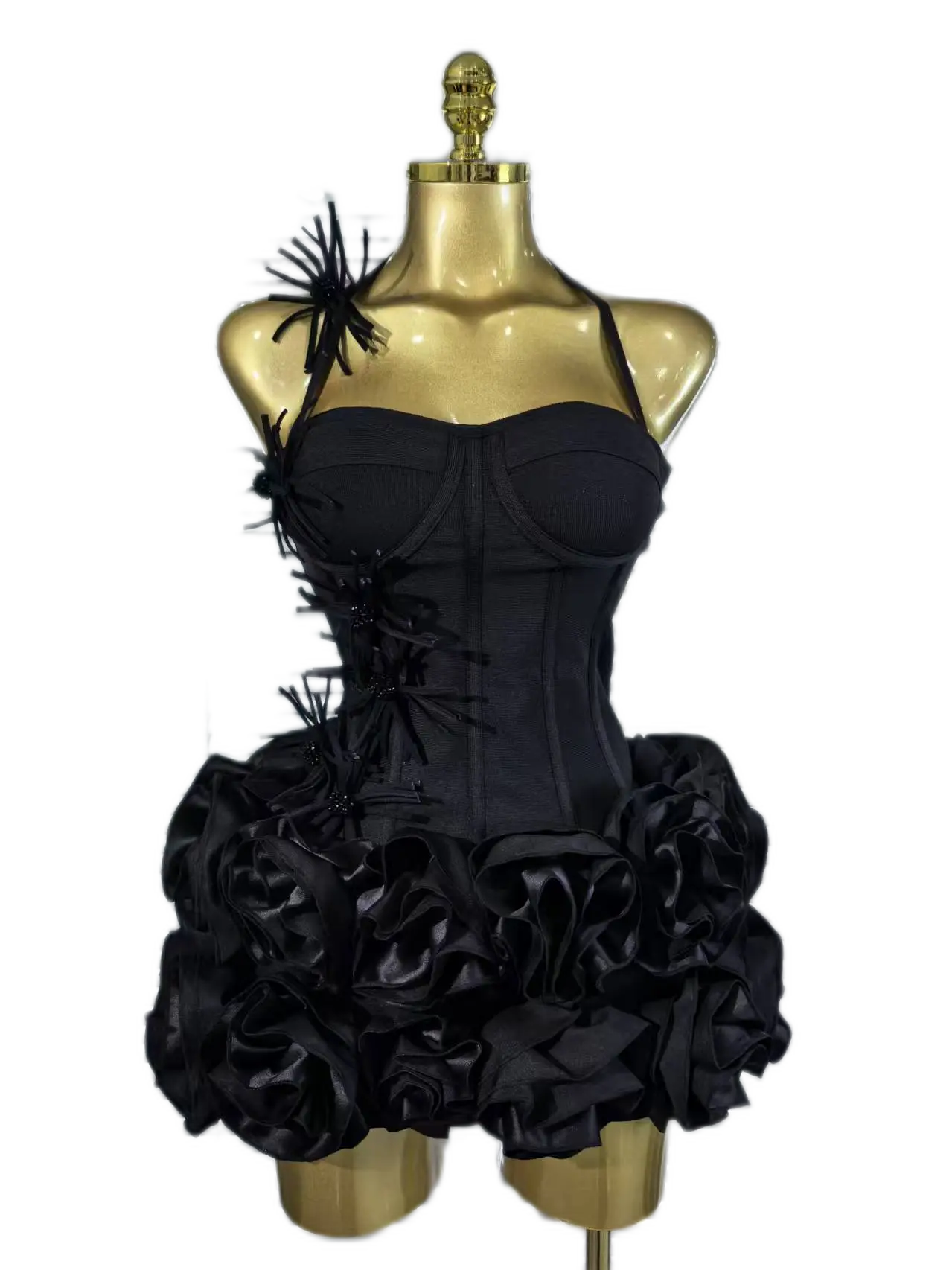 Black Red Floral Halter Two-Piece Bodycon Mini Dress
