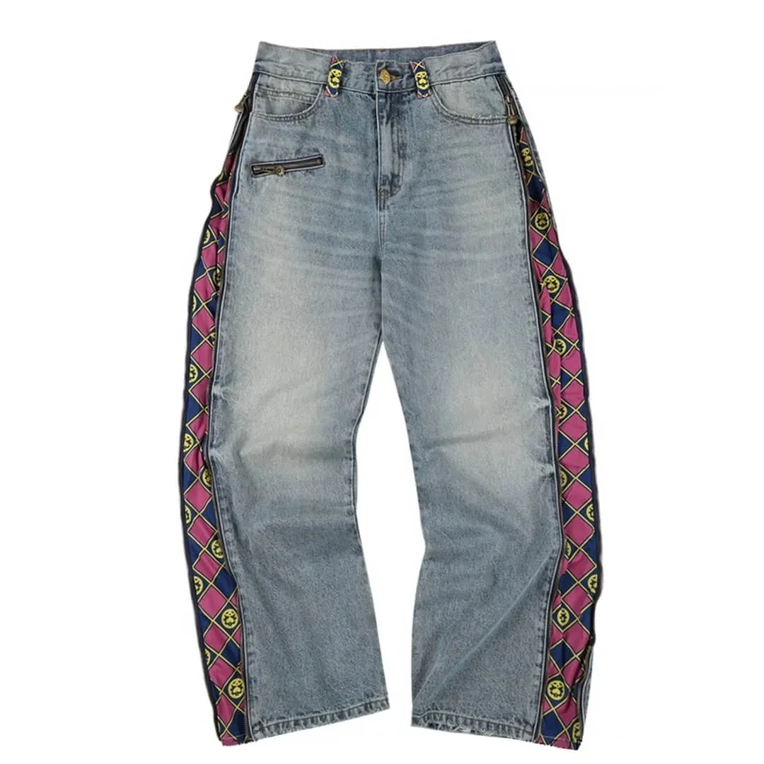 Purple Gold Patchwork Detachable Wide Leg Jeans