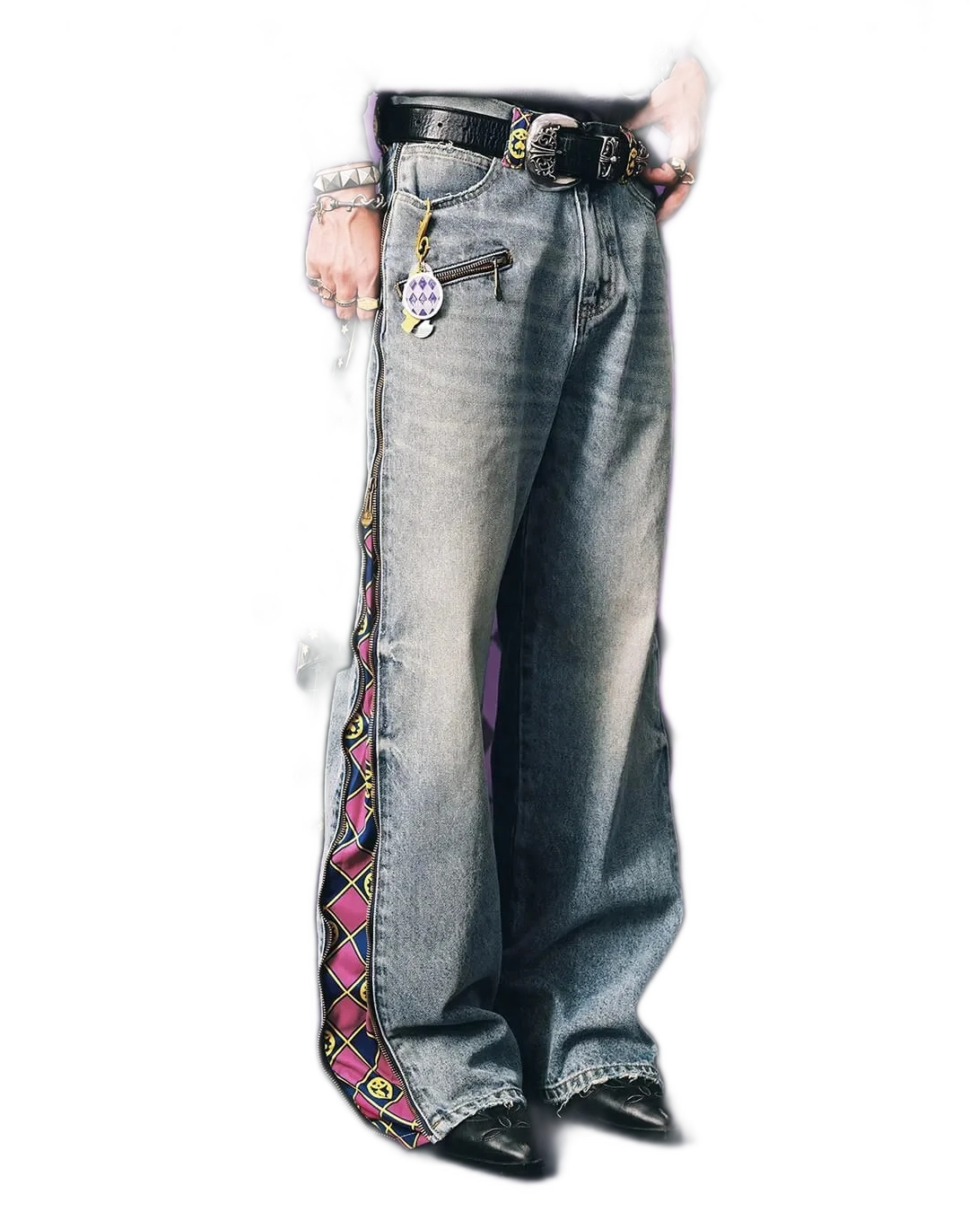 Purple Gold Patchwork Detachable Wide Leg Jeans