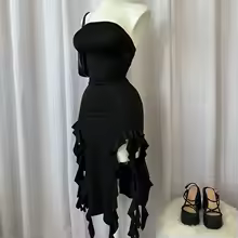 Black & Pink Floral High-Slit Backless Mini Dress