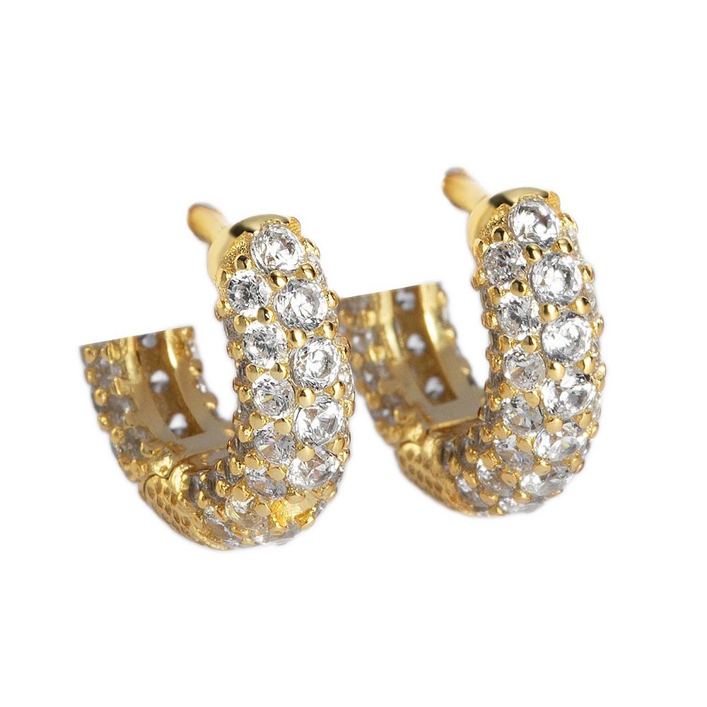 Gold Pave Cubic Zirconia Huggie Hoop Earrings