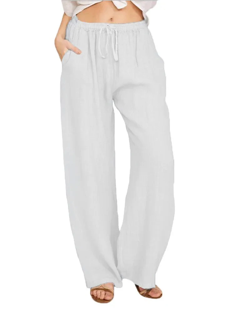 Women's Cotton Linen High Waist Wide-Leg Pants