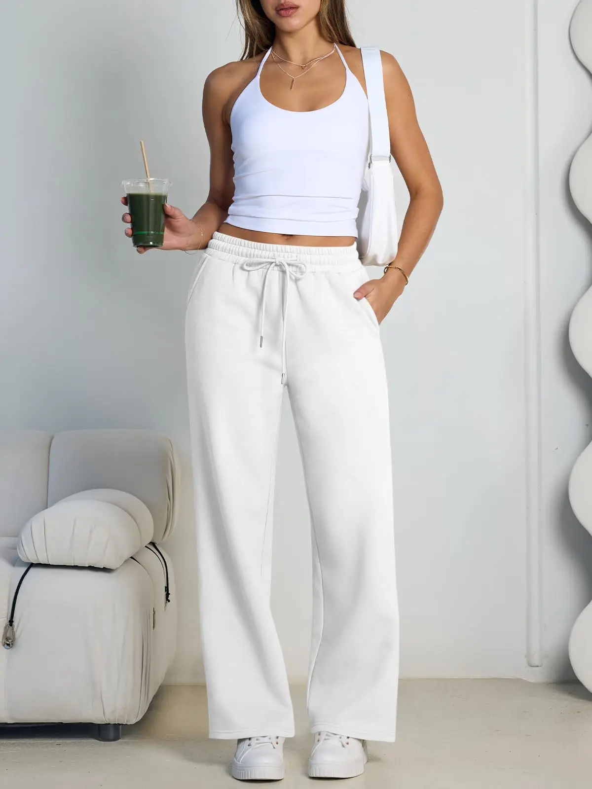 Gray Wide Leg Drawstring Jogger Sweatpants