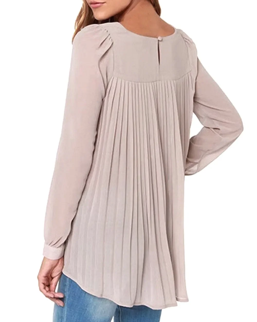 Khaki Loose Fit Chiffon Long Sleeve Casual Blouse