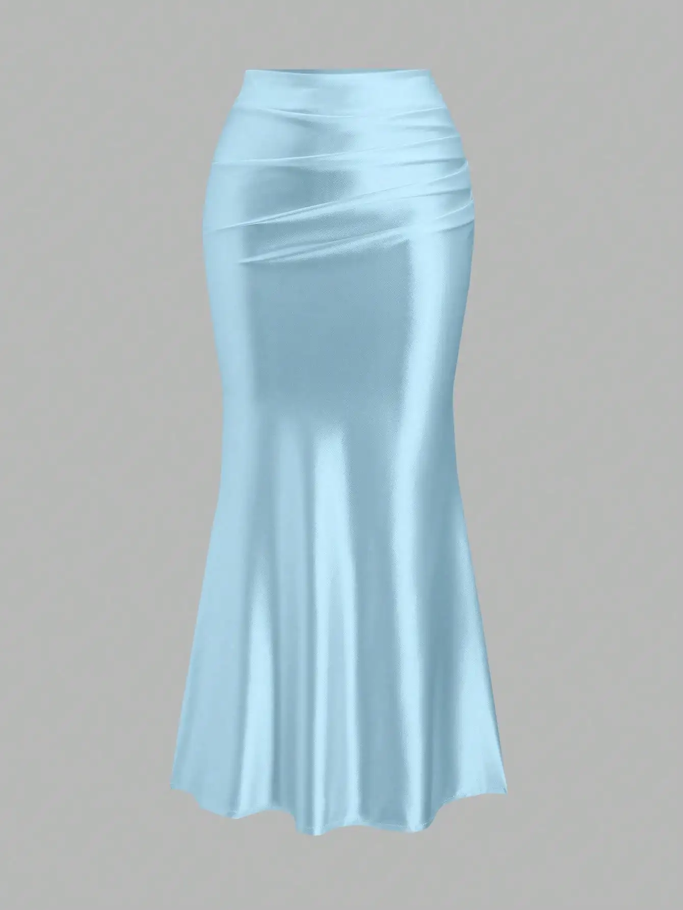 Light Blue Pleated Fishtail Midi Skirt