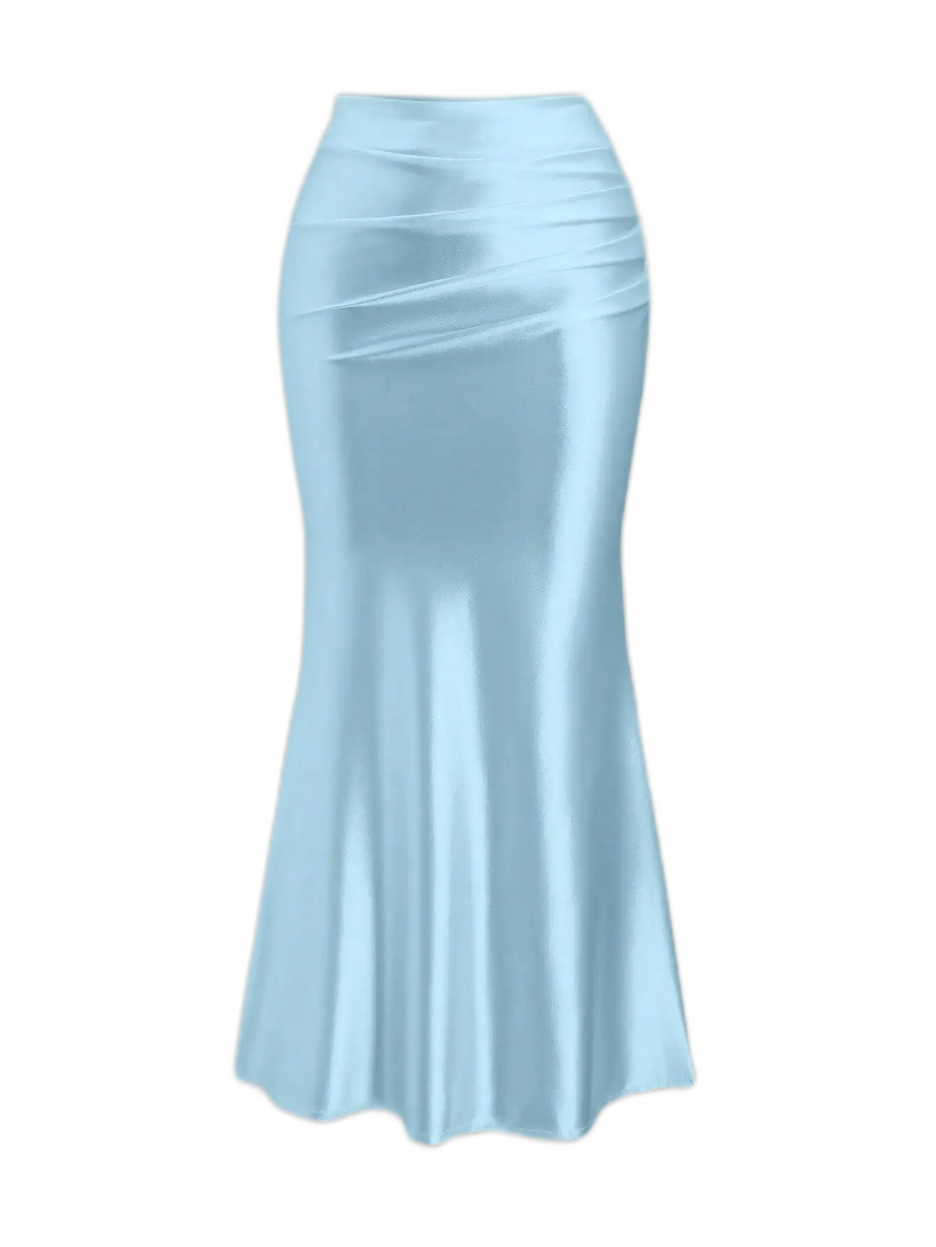 Light Blue Pleated Fishtail Midi Skirt