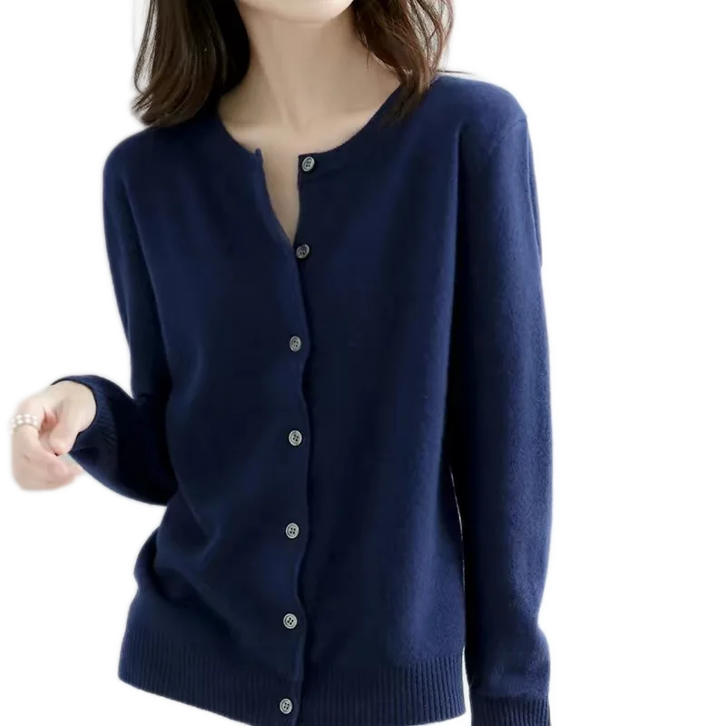Round Neck Loose Fit Knitted Cardigan Sweater