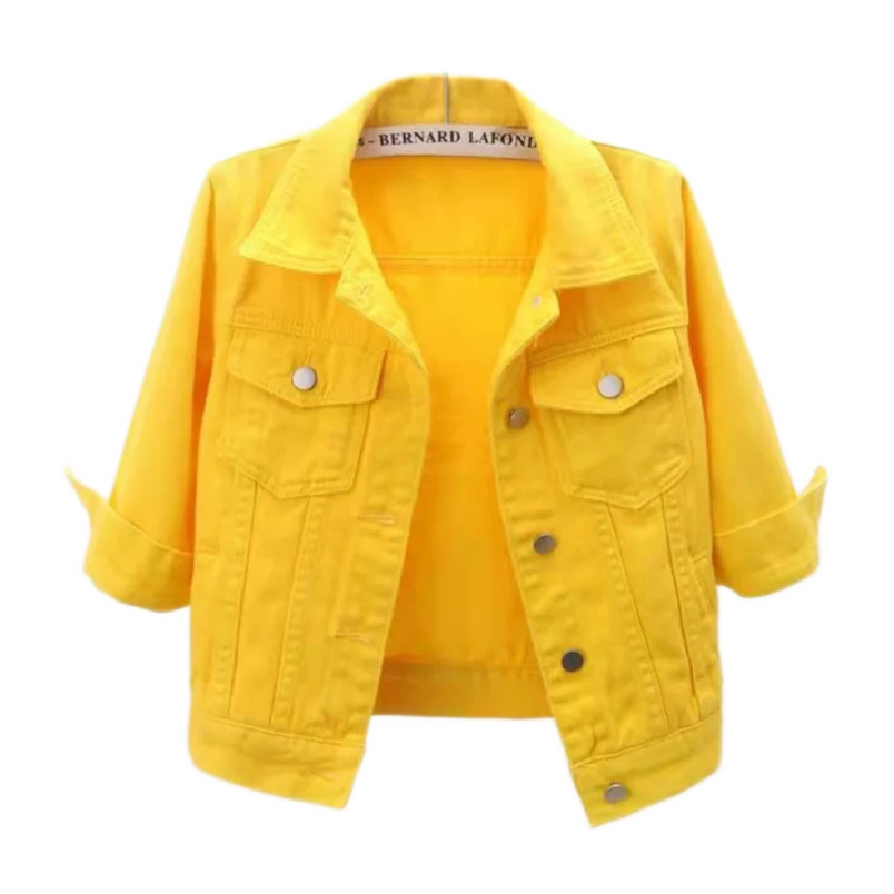 Yellow Denim Jacket Casual Outerwear