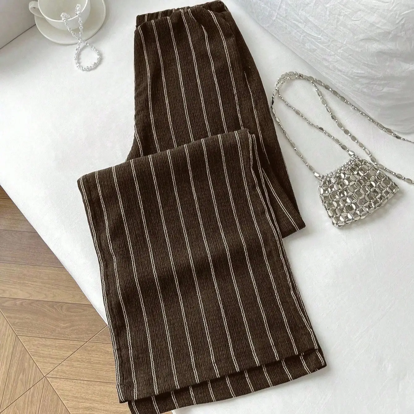 Striped High-Waist Wide Leg Pants