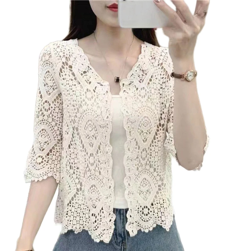 Crochet Lace Open Front Cropped Cardigan Shrug