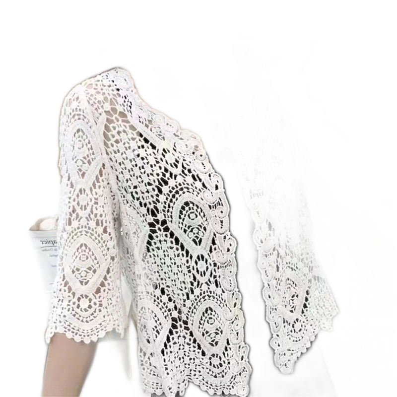 Crochet Lace Open Front Cropped Cardigan Shrug